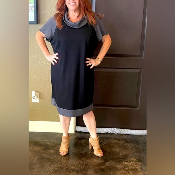 NWT Spence Women Classic Black Dress with Grey Cowl Neck - Picture 1 of 4